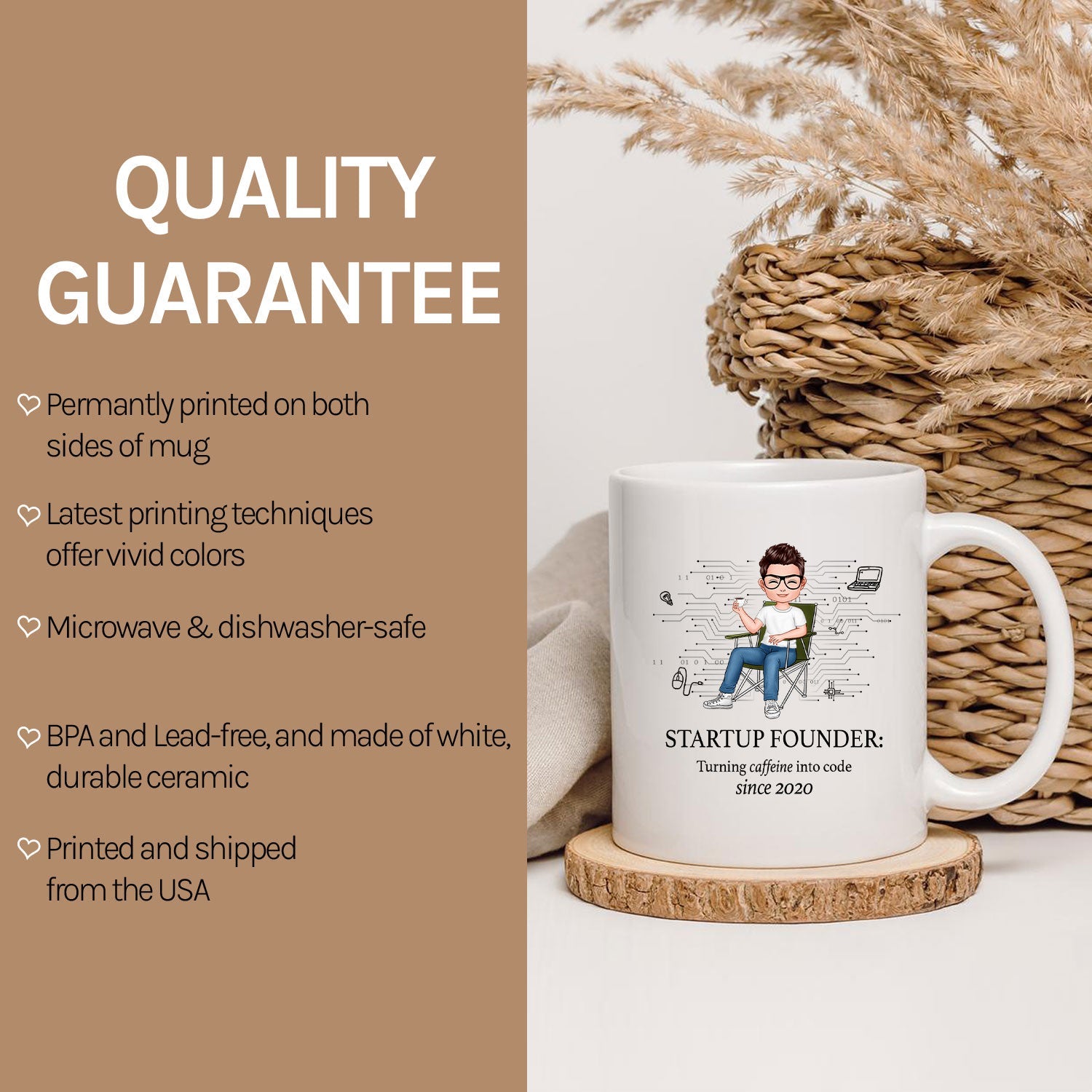 Startup founder: Turning caffeine into code since 2020 - Personalized Birthday gift for Startup Founder - Custom Mug - MyMindfulGifts
