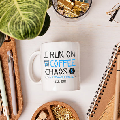 I run on coffee, chaos, and questionable coding - Personalized Birthday gift for Software Engineer - Custom Mug - MyMindfulGifts