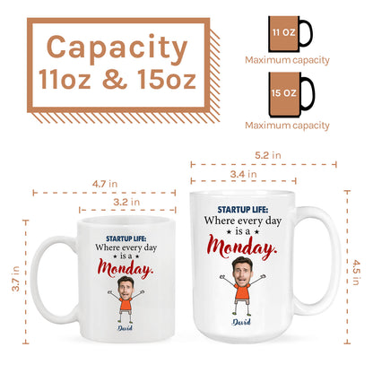 Startup life: Where every day is a Monday. - Personalized Birthday gift for Startup Founder - Custom Mug - MyMindfulGifts