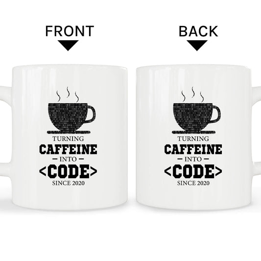 Turning caffeine into code - Personalized Birthday gift for Software Engineer - Custom Mug - MyMindfulGifts