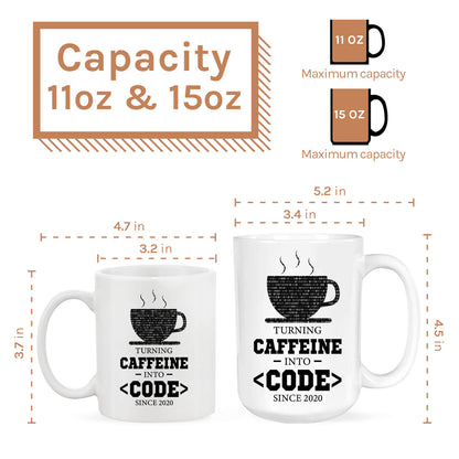 Turning caffeine into code - Personalized Birthday gift for Software Engineer - Custom Mug - MyMindfulGifts