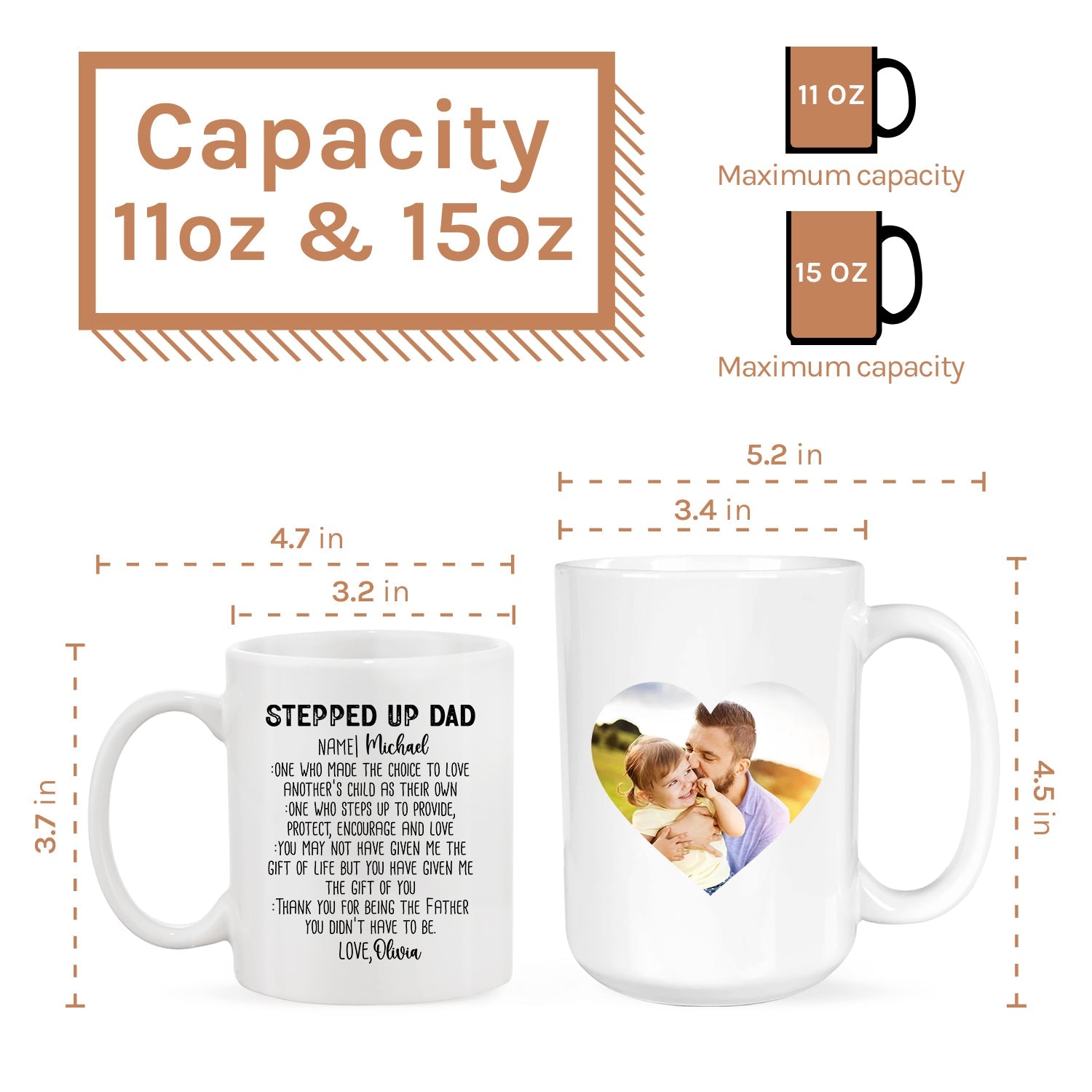 Stepped up Dad - Personalized Father's Day or Birthday gift for Step Dad - Custom Mug - MyMindfulGifts