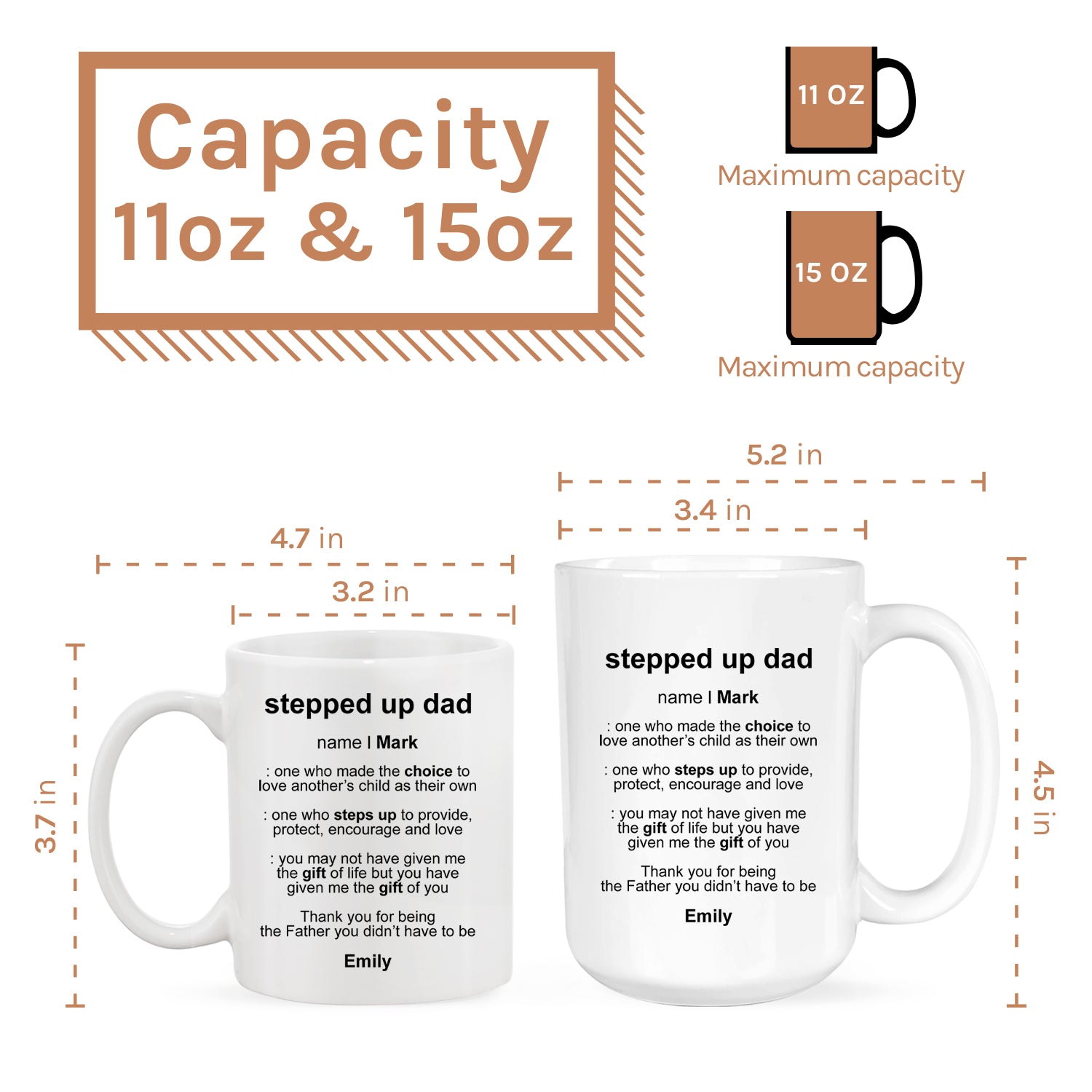 Stepped up Dad - Personalized Father's Day or Birthday gift for Step Dad - Custom Mug - MyMindfulGifts