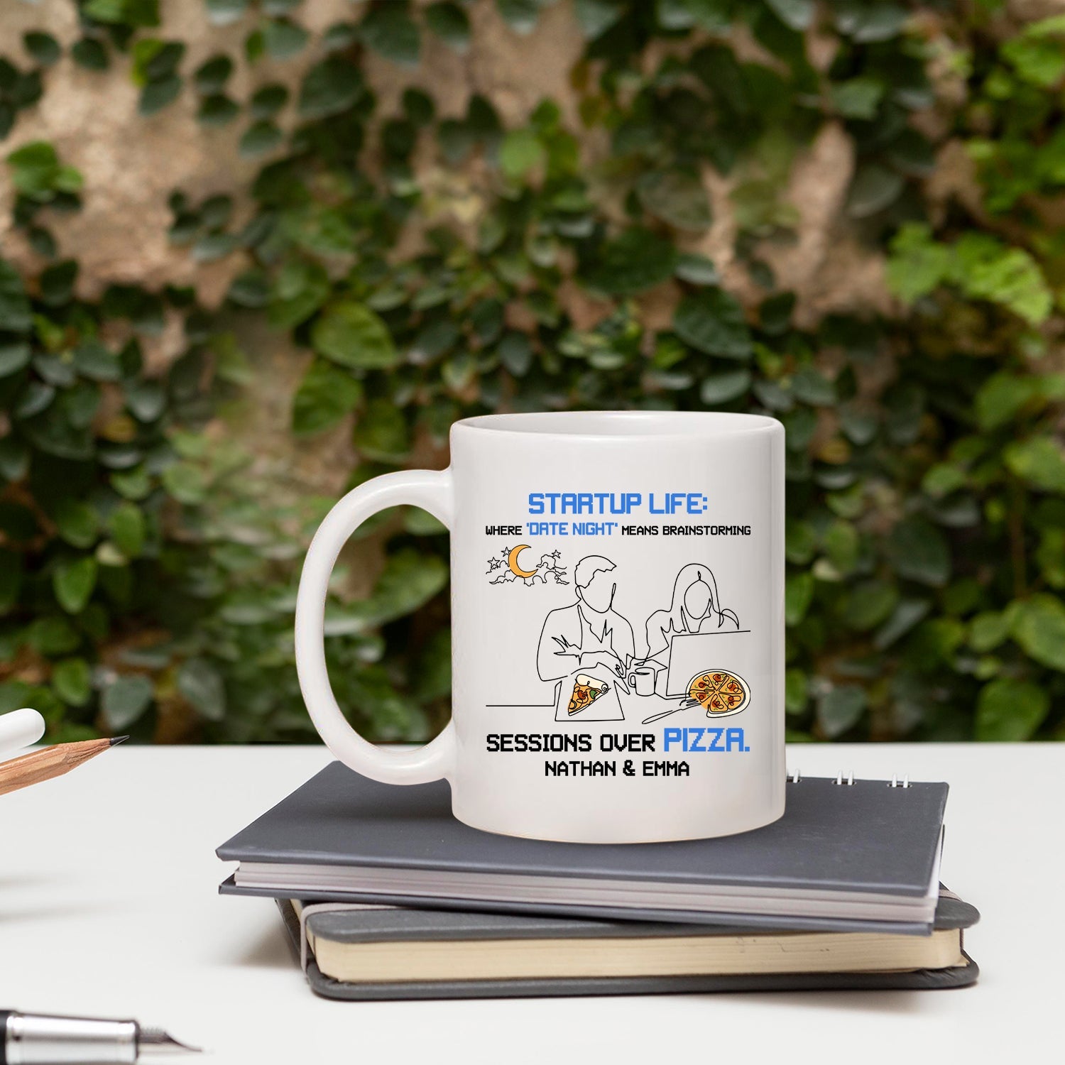 Brainstorming Sessions Over Pizza - Personalized Birthday gift for Startup Founder - Custom Mug - MyMindfulGifts
