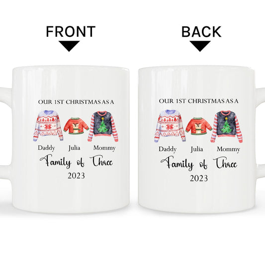 Our First Christmas As A Family Of Three - Personalized First Christmas gift for Family - Custom Mug - MyMindfulGifts
