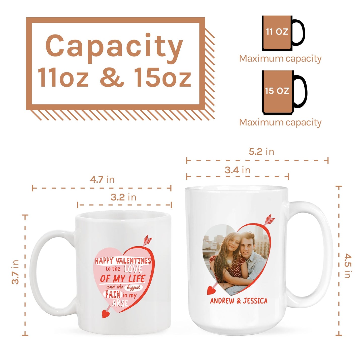 The Love Of My Life And The Pain In My Arse - Personalized Valentine's Day gift For Boyfriend or Girlfriend - Custom Mug - MyMindfulGifts