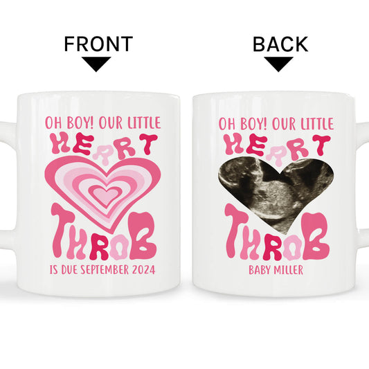 Our Litle Heartthrob Is Due - Personalized Valentine's Day Pregnancy Announcement gift For Family - Custom Mug - MyMindfulGifts