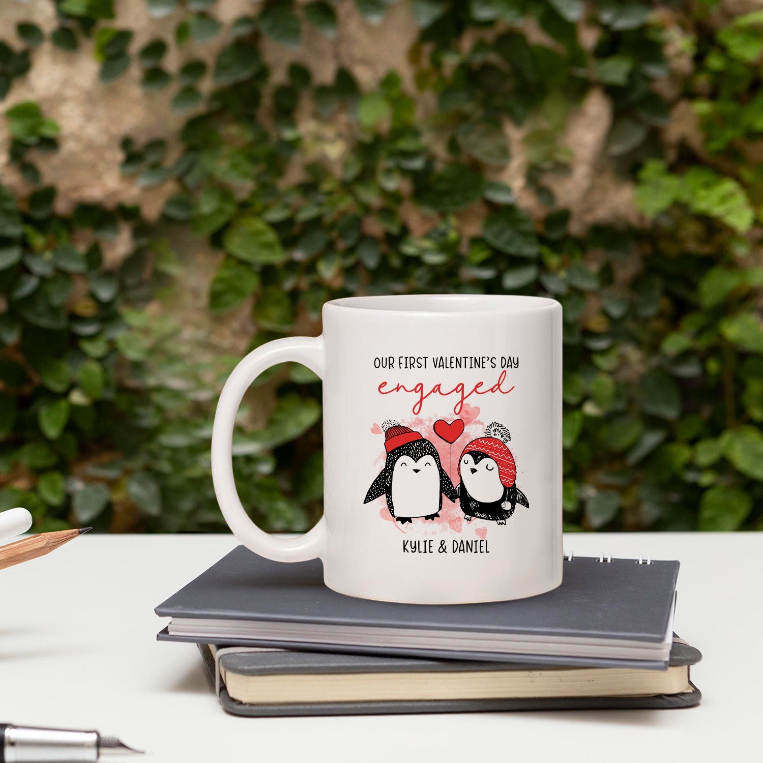 Our First Valentine's Day Engaged - Personalized First Valentine's Day gift For Fiance - Custom Mug - MyMindfulGifts