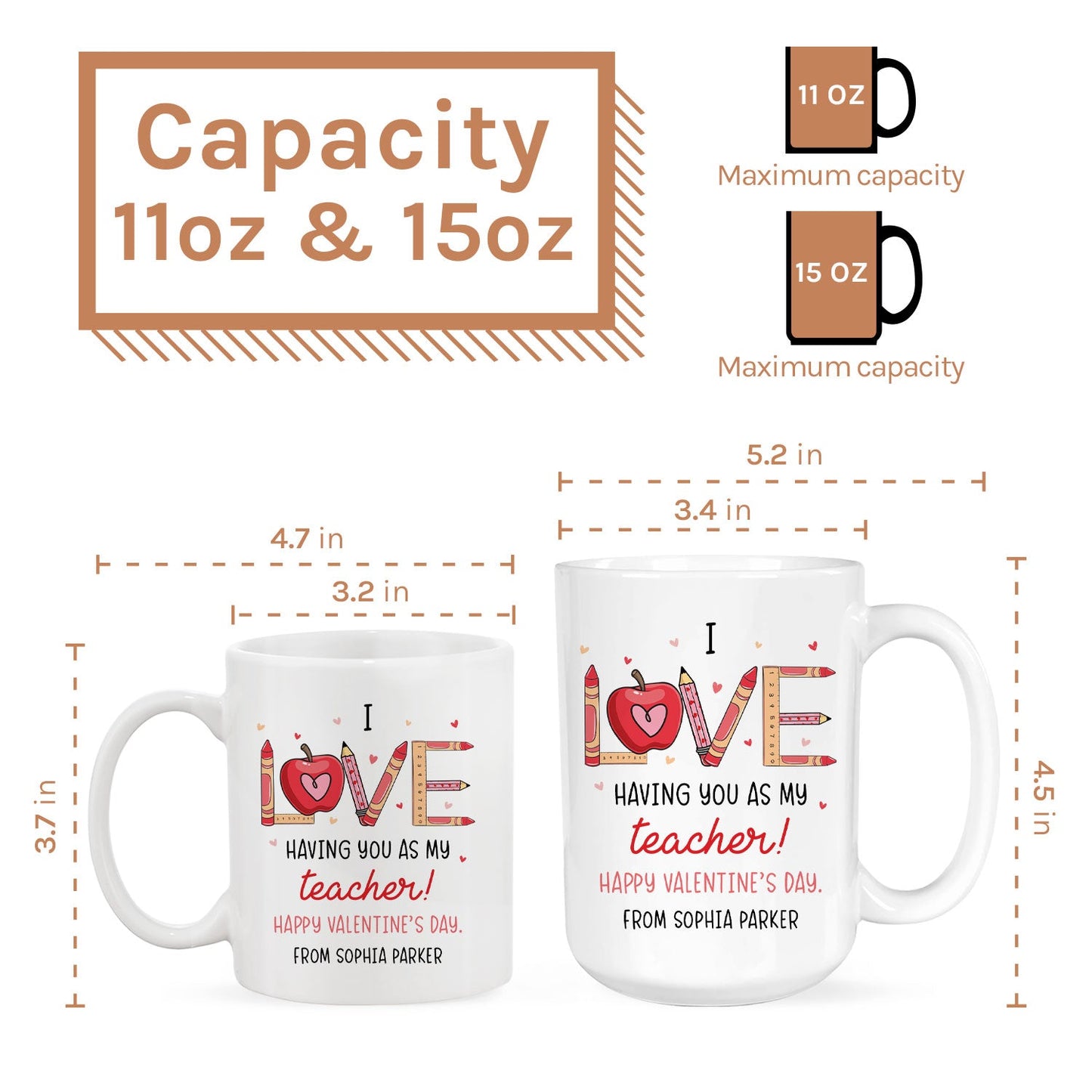 I Love Having You As My Teacher - Personalized Valentine's Day gift For Teacher - Custom Mug - MyMindfulGifts