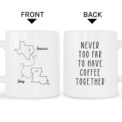 Never To Far - Personalized Anniversary or Valentine's Day gift for Long Distance Couple - Custom Mug - MyMindfulGifts
