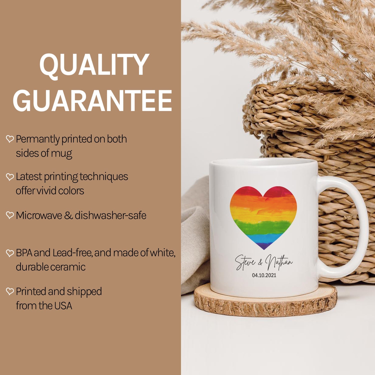 LGBTQ Heart - Personalized Anniversary, Valentine's Day gift for LGBT couple - Custom Mug - MyMindfulGifts