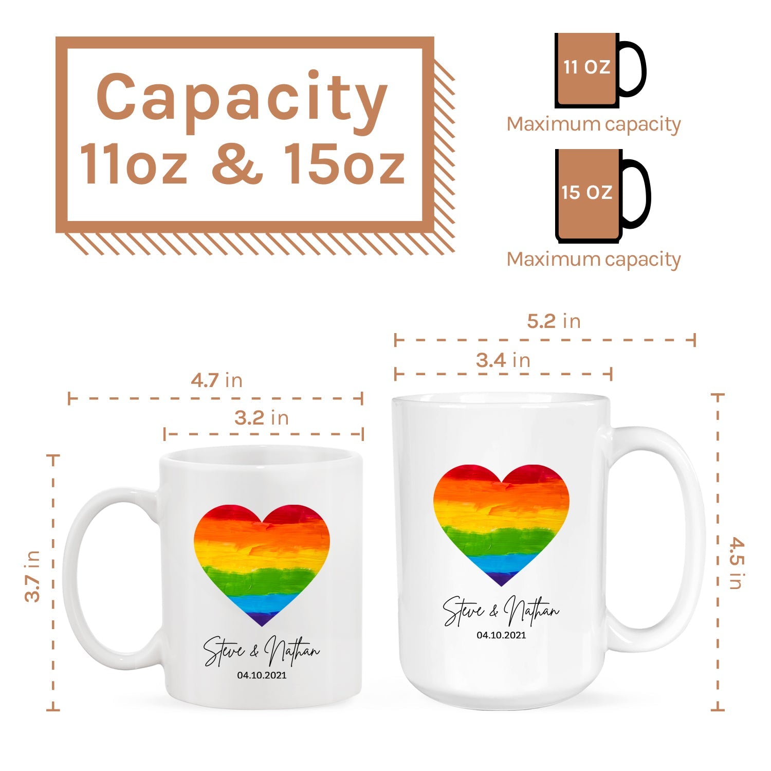 LGBTQ Heart - Personalized Anniversary, Valentine's Day gift for LGBT couple - Custom Mug - MyMindfulGifts