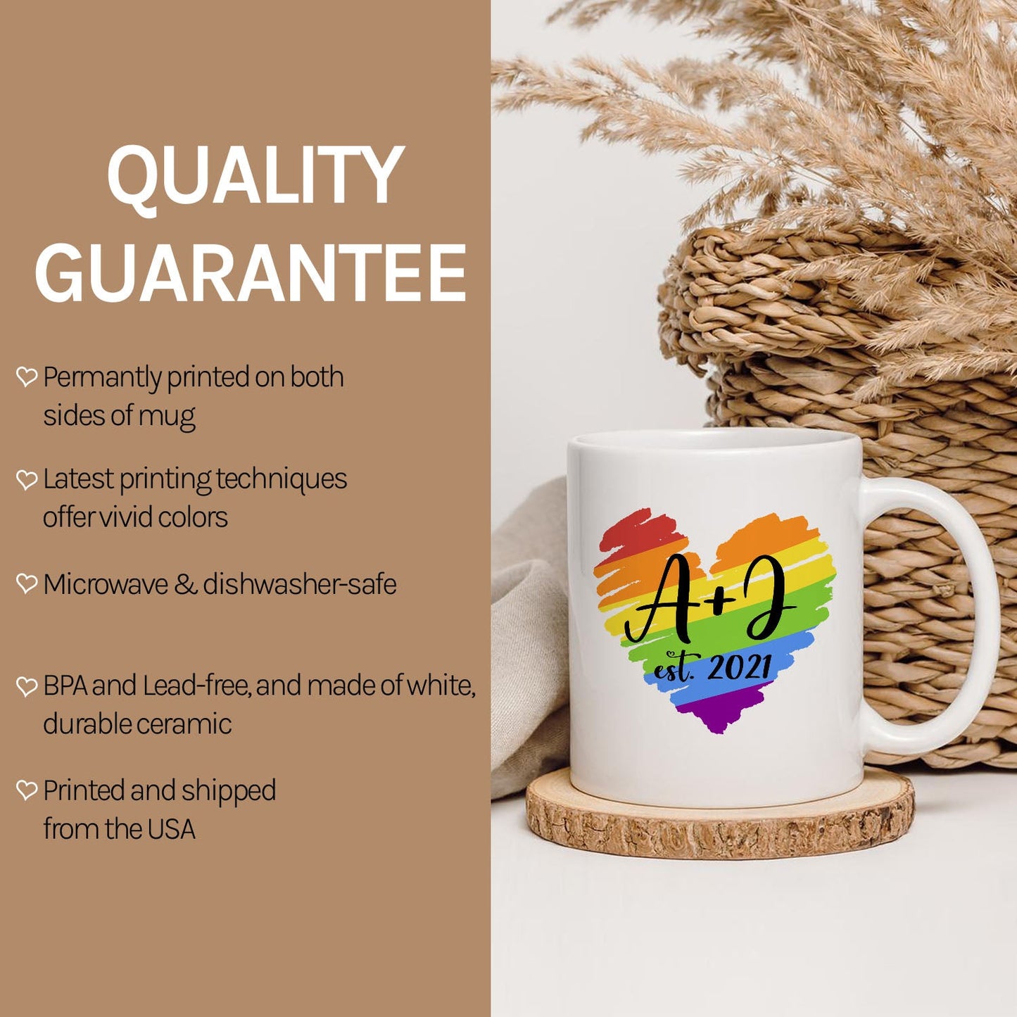 LGBT Love Heart - Personalized Anniversary, Valentine's Day gift for LGBT couple - Custom Mug - MyMindfulGifts