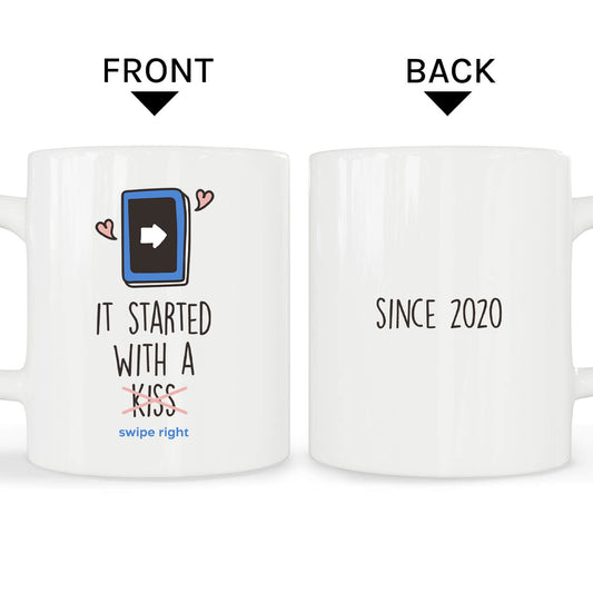 It All Started With A Right Swipe - Personalized Anniversary, Valentine's Day gift for Online Dating Couple - Custom Mug - MyMindfulGifts