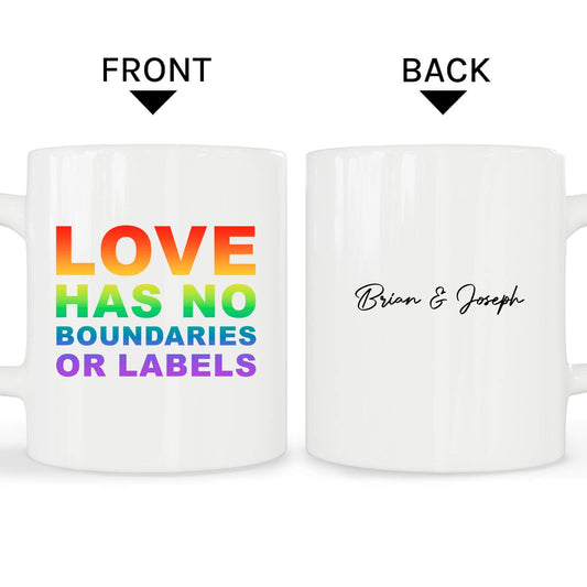 Love Has No Boundaries Or Labels - Personalized Anniversary, Valentine's Day gift for LGBT couple - Custom Mug - MyMindfulGifts