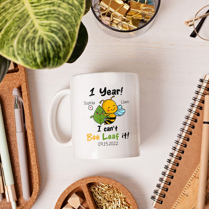 One Year I Can't Bee Leaf It - Personalized 1 Year Anniversary gift for him for her - Custom Mug - MyMindfulGifts
