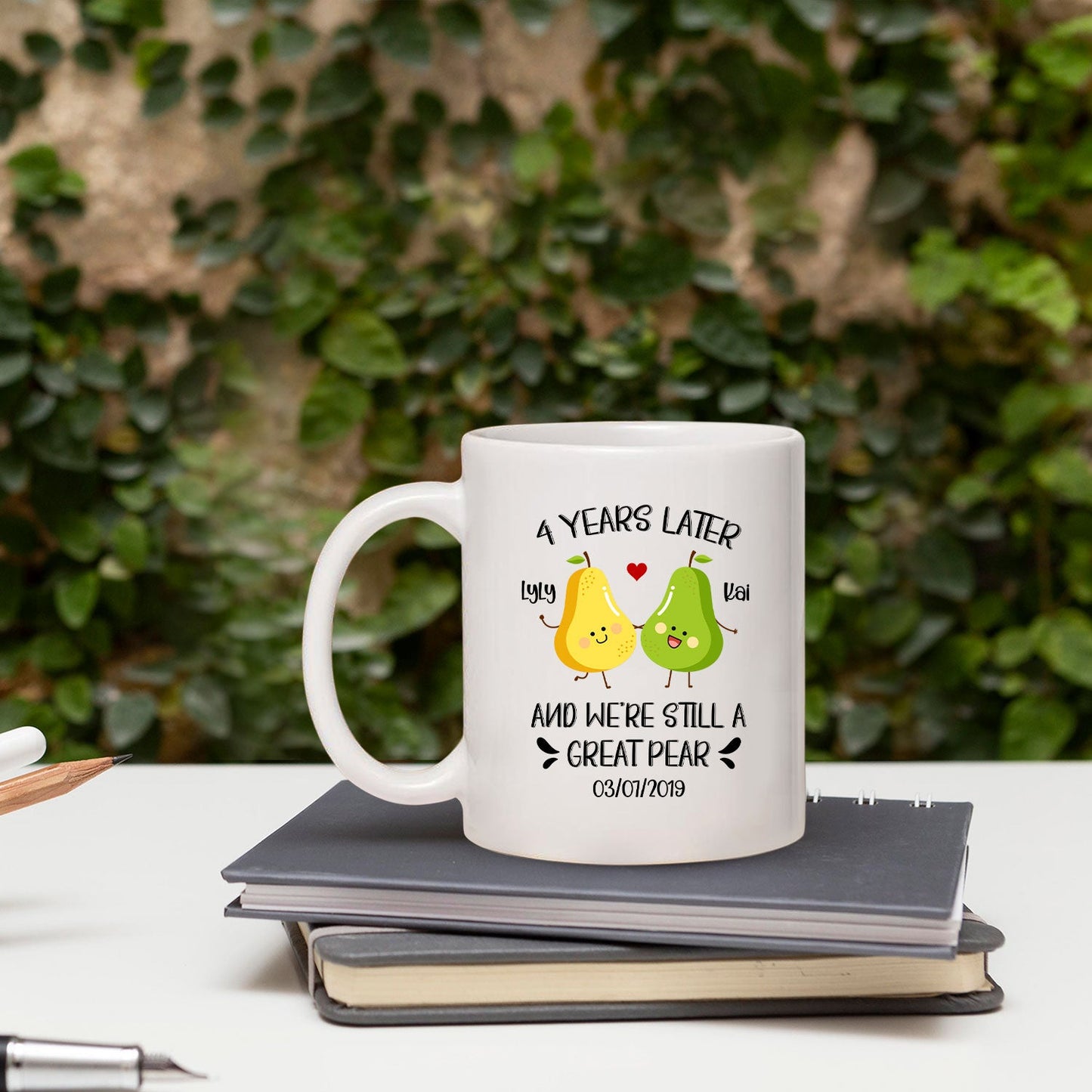 Four Years And Still A Great Pear - Personalized 4 Year Anniversary gift for Husband or Wife - Custom Mug - MyMindfulGifts