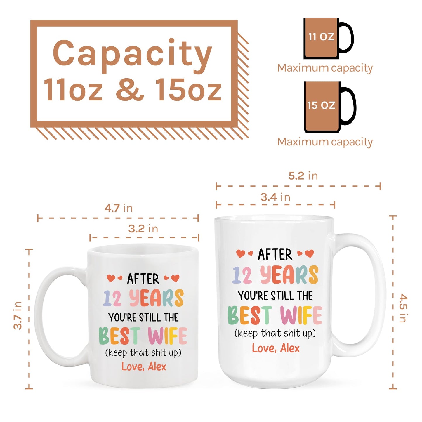 After 12 Years - Personalized 12 Year Anniversary gift for Wife, for Her - Custom Mug - MyMindfulGifts