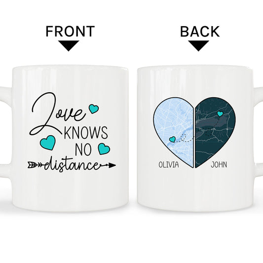 Love Knows No Distance Map - Personalized Anniversary or Valentine's Day gift for Husband or Wife - Custom Mug - MyMindfulGifts