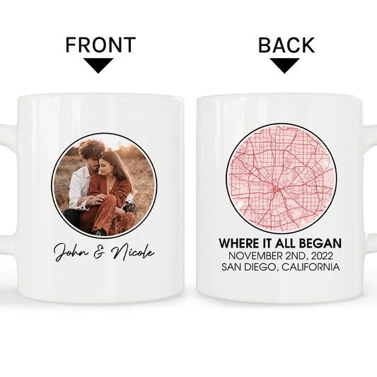 Where It All Began Map - Personalized Anniversary or Valentine's Day gift for Husband or Wife - Custom Mug - MyMindfulGifts