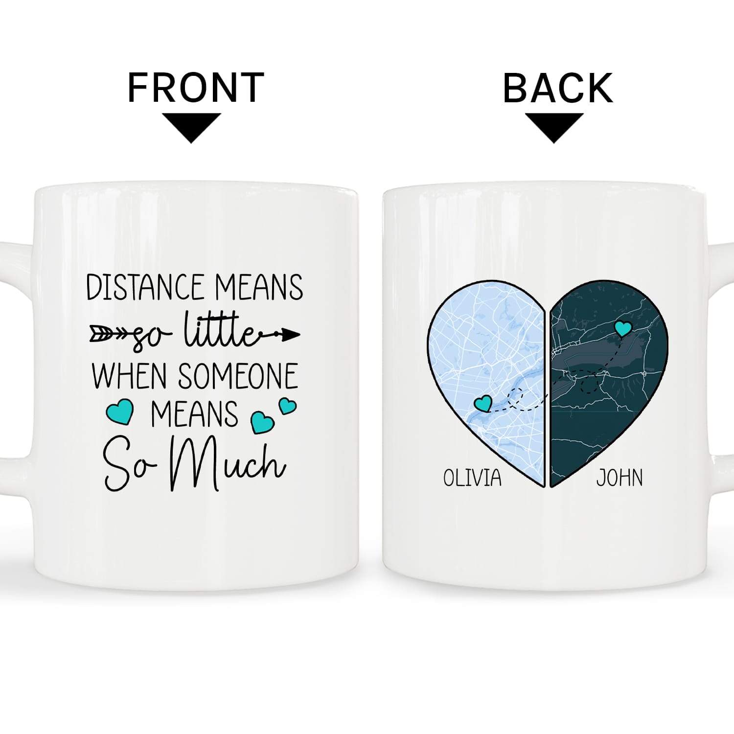 Distance Means So Little Map - Personalized Anniversary or Valentine's Day gift for Long Distance Boyfriend or Girlfriend - Custom Mug - MyMindfulGifts