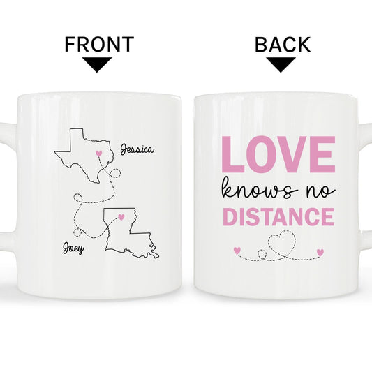 Love Knows No Distance Map - Personalized Anniversary or Valentine's Day gift for Long Distance Boyfriend or Girlfriend - Custom Mug - MyMindfulGifts