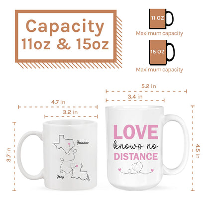 Love Knows No Distance Map - Personalized Anniversary or Valentine's Day gift for Long Distance Boyfriend or Girlfriend - Custom Mug - MyMindfulGifts