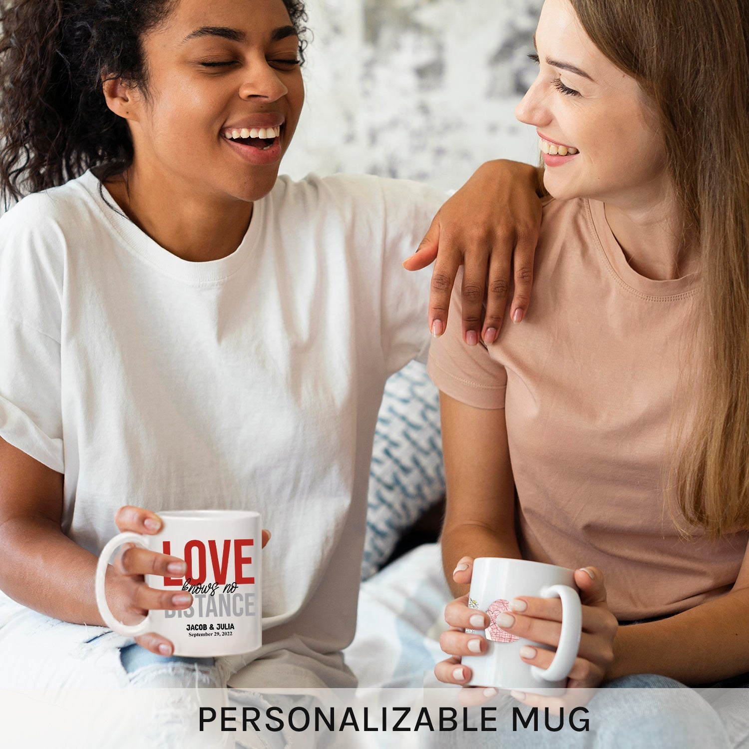 Love Knows No Distance Heart Map - Personalized Anniversary or Valentine's Day gift for Long Distance Boyfriend or Girlfriend - Custom Mug - MyMindfulGifts