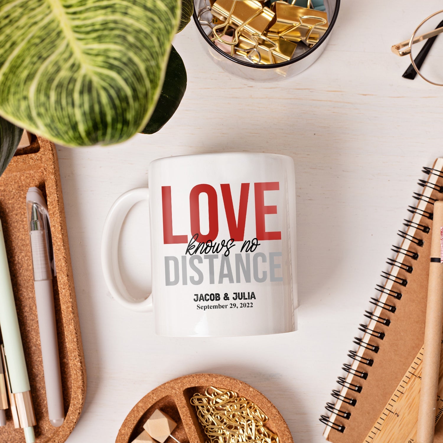 Love Knows No Distance Heart Map - Personalized Anniversary or Valentine's Day gift for Long Distance Boyfriend or Girlfriend - Custom Mug - MyMindfulGifts