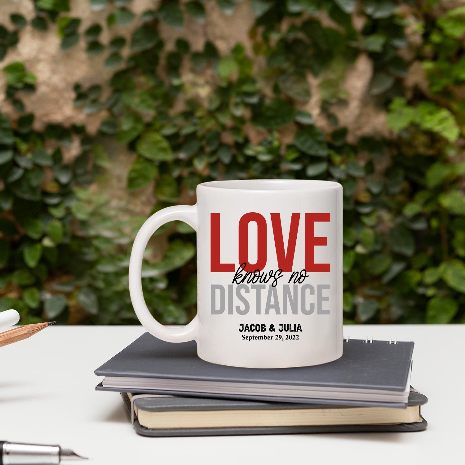 Love Knows No Distance Heart Map - Personalized Anniversary or Valentine's Day gift for Long Distance Boyfriend or Girlfriend - Custom Mug - MyMindfulGifts