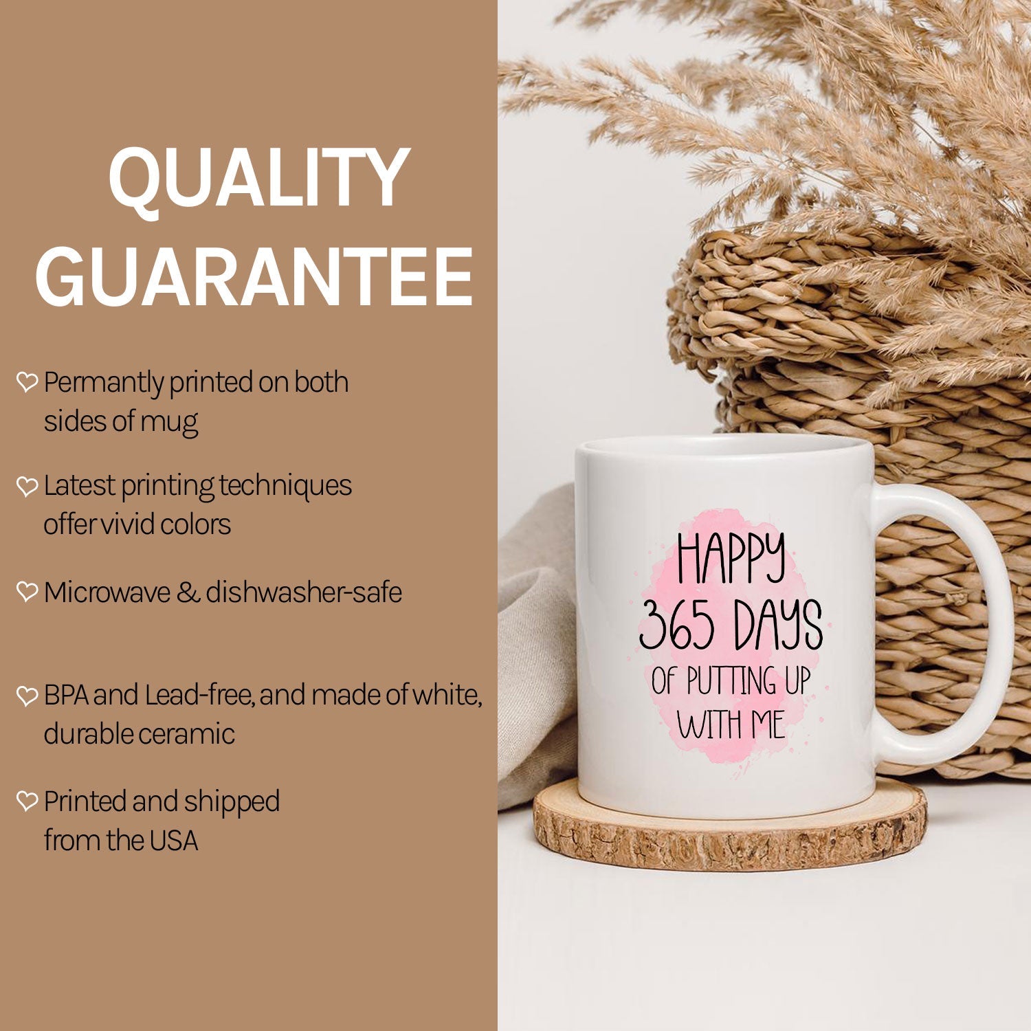 Happy 365 Days Of Putting Up With Me - Personalized 1 Year Anniversary gift For Husband or Wife - Custom Mug - MyMindfulGifts