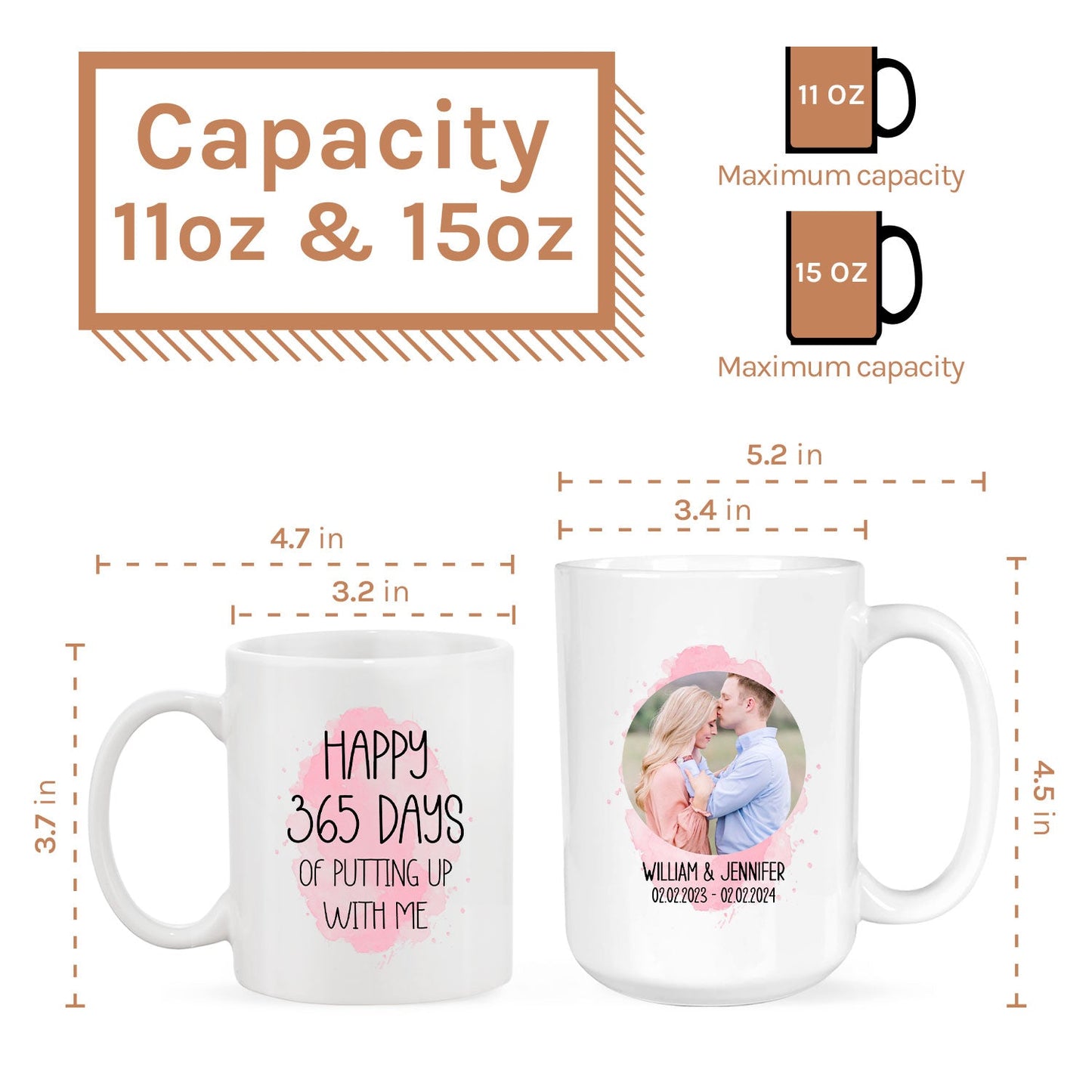 Happy 365 Days Of Putting Up With Me - Personalized 1 Year Anniversary gift For Husband or Wife - Custom Mug - MyMindfulGifts