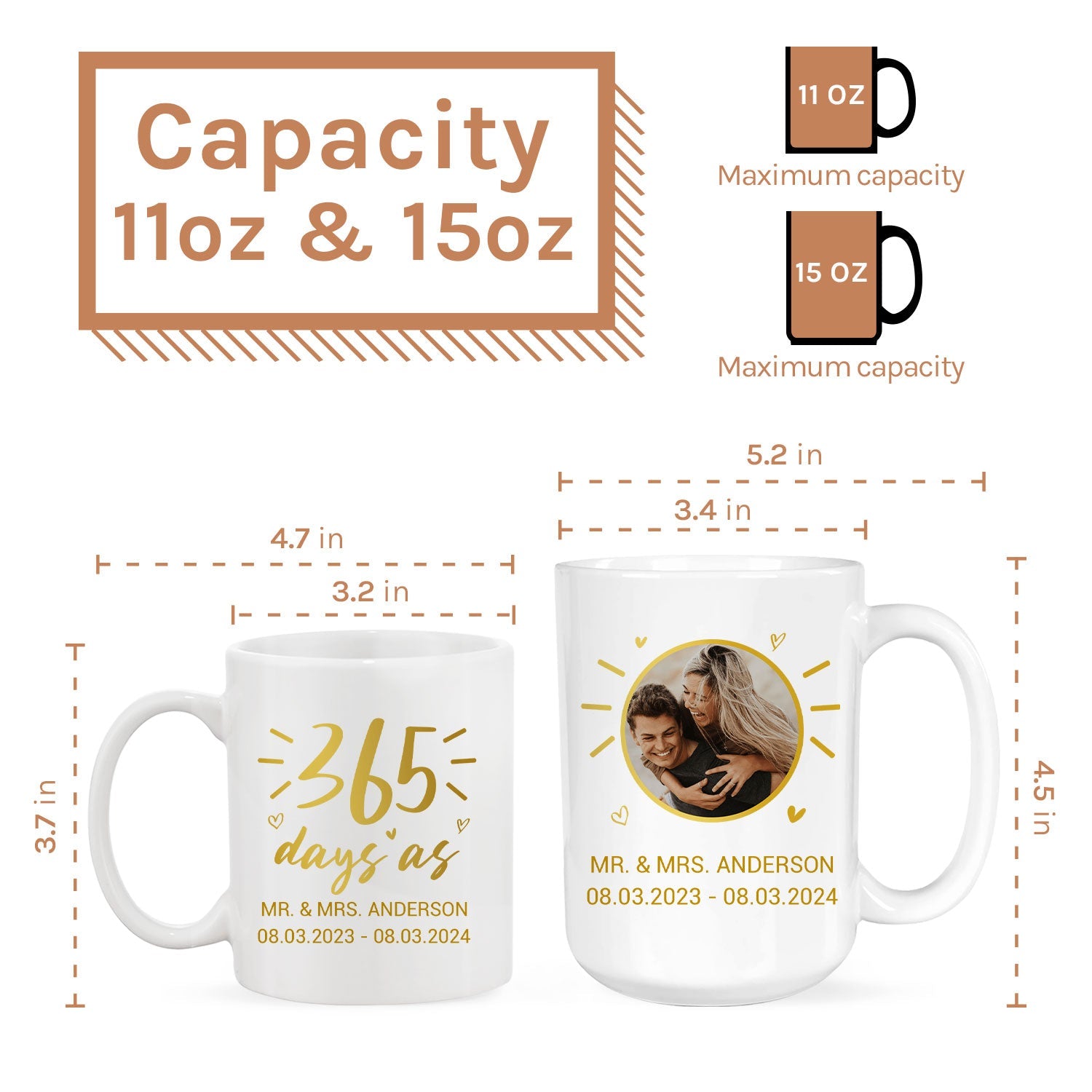 365 Days As Mr. & Mrs. - Personalized 1 Year Anniversary gift For Husband or Wife - Custom Mug - MyMindfulGifts