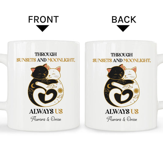 Day And Night Hugging Cats - Personalized Anniversary, Valentine's Day, Birthday or Christmas gift For Him or Her - Custom Mug - MyMindfulGifts