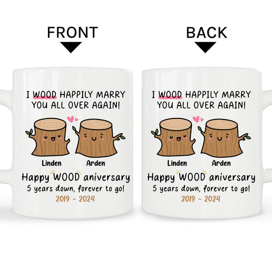 Happy Wood Anniversary - Personalized 5 Year Anniversary gift For Husband or Wife - Custom Mug - MyMindfulGifts