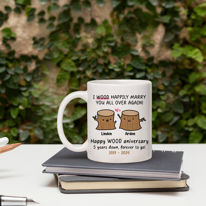 Happy Wood Anniversary - Personalized 5 Year Anniversary gift For Husband or Wife - Custom Mug - MyMindfulGifts