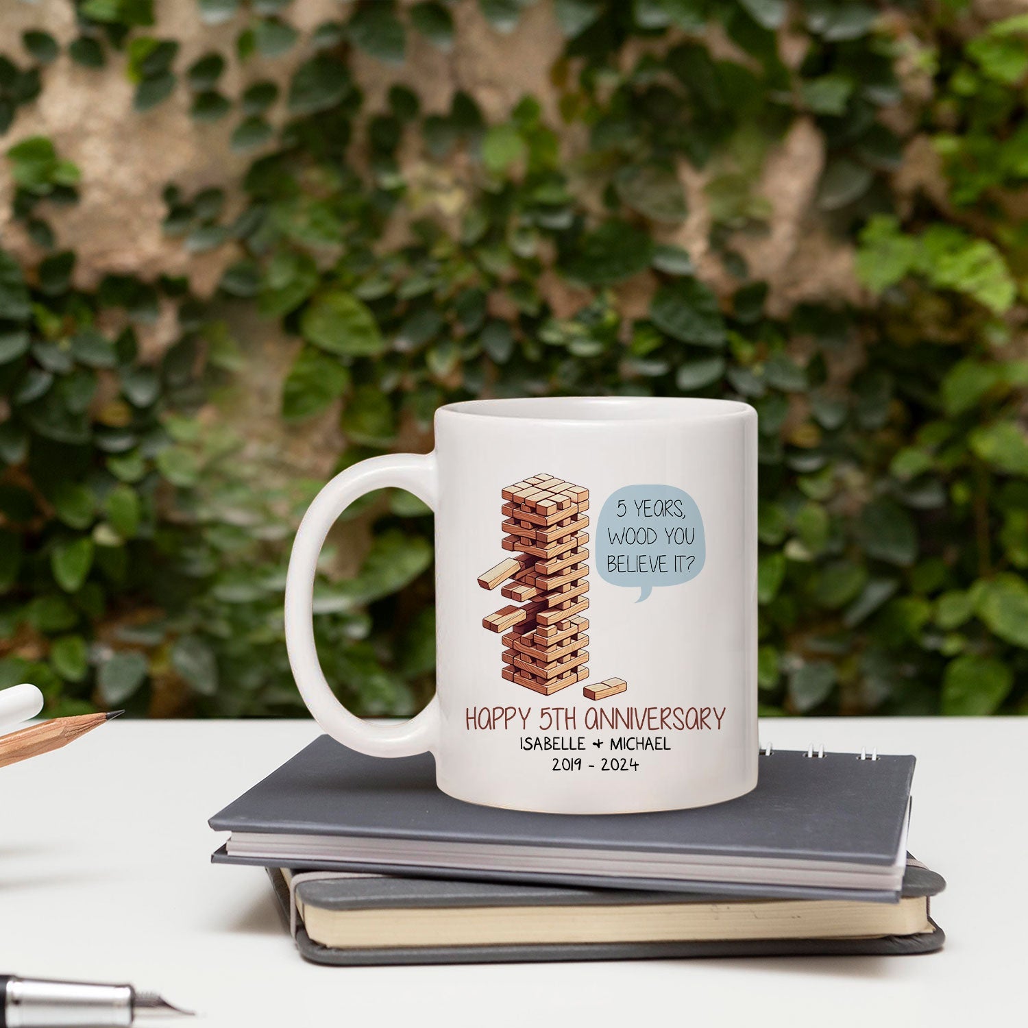 5 Years Wood You Believe It - Personalized 5 Year Anniversary gift For Him or Her - Custom Mug - MyMindfulGifts