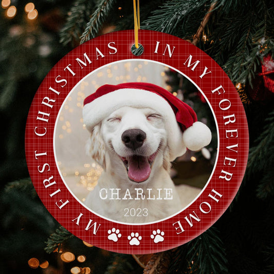 My First Christmas In My Forever Home - Personalized Christmas gift for Dog Lovers - Custom Circle Ceramic Ornament - MyMindfulGifts