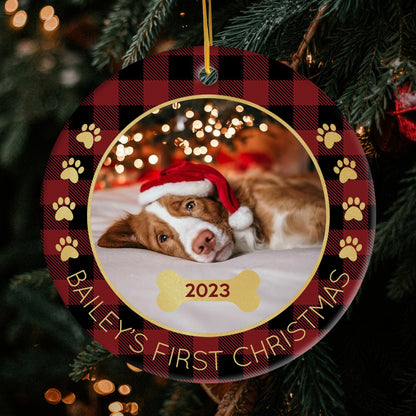 Your Dog's First Christmas - Personalized First Christmas gift for Dog Lovers - Custom Circle Ceramic Ornament - MyMindfulGifts