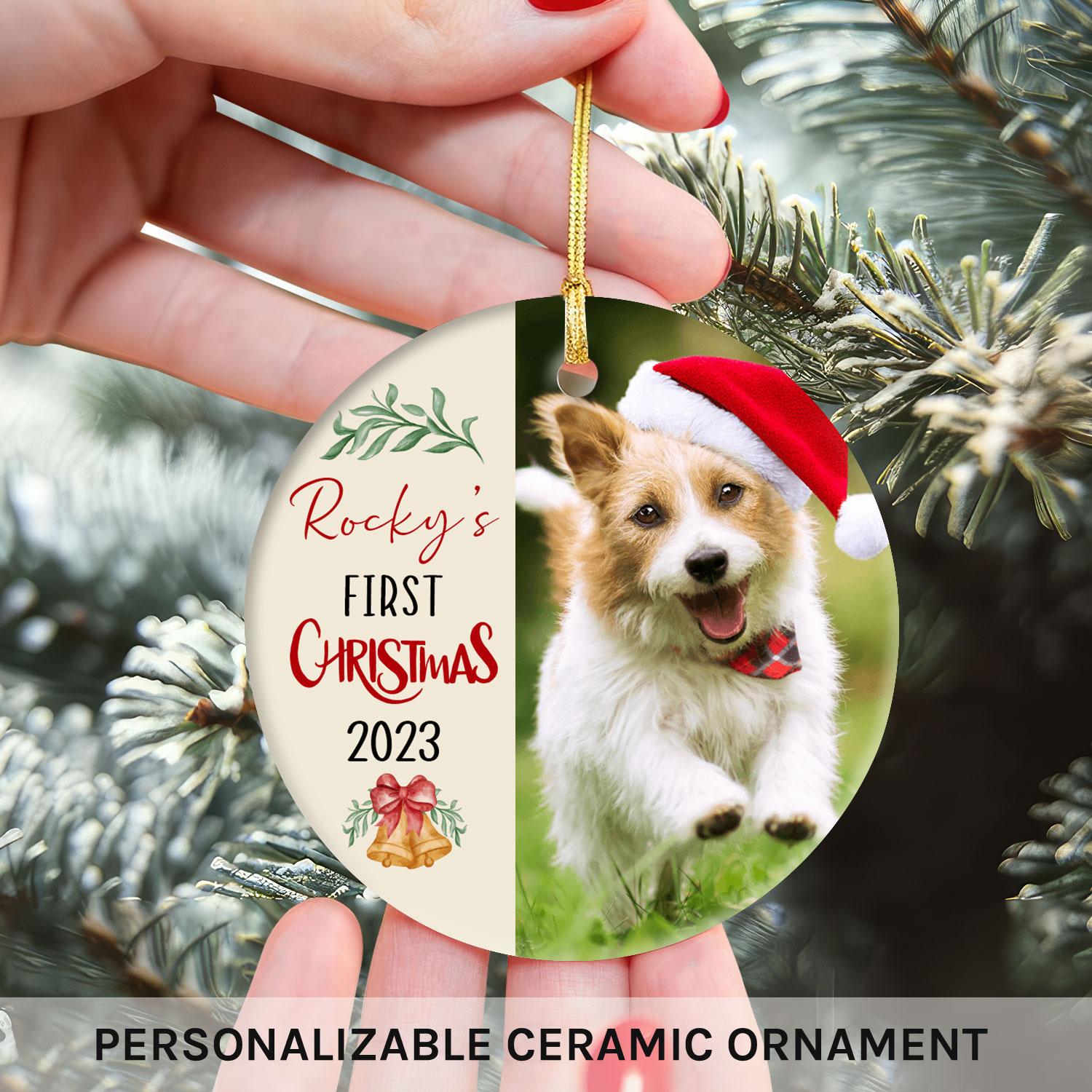 Dog's First Christmas - Personalized Christmas gift for Dog Lovers - Custom Circle Ceramic Ornament - MyMindfulGifts