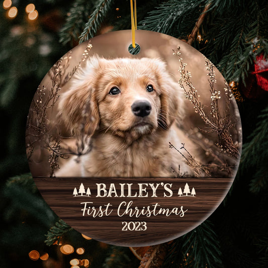 Dog's First Christmas - Personalized First Christmas gift for Dog Lovers - Custom Circle Ceramic Ornament - MyMindfulGifts