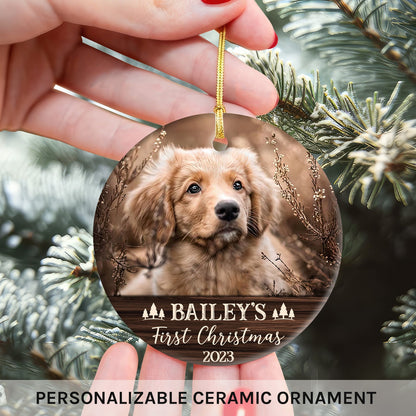 Dog's First Christmas - Personalized First Christmas gift for Dog Lovers - Custom Circle Ceramic Ornament - MyMindfulGifts