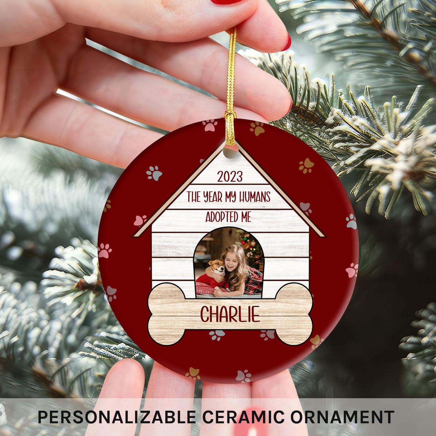My Humans Adopted Me - Personalized Christmas gift for Dog Lovers - Custom Circle Ceramic Ornament - MyMindfulGifts