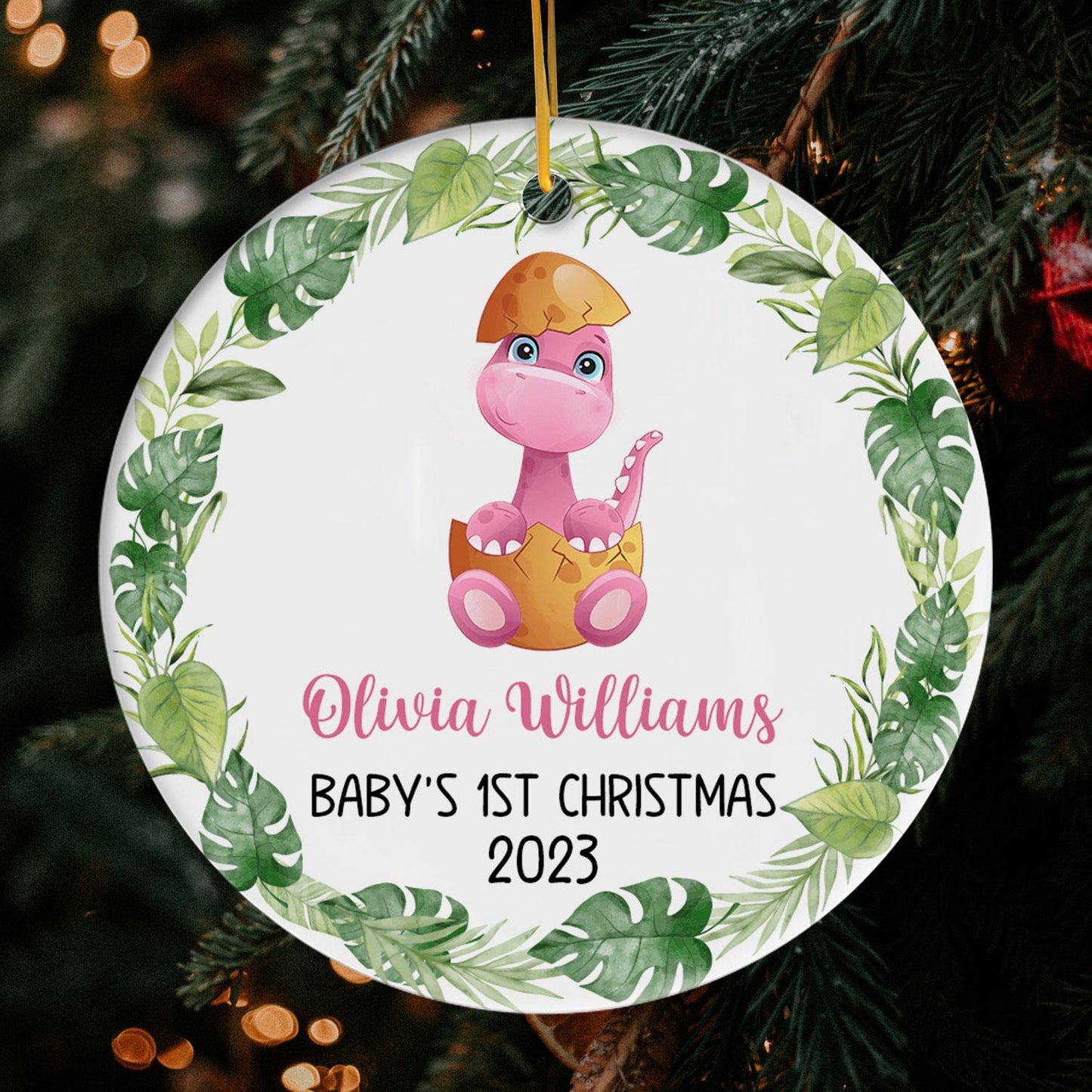 Baby's First Christmas - Personalized First Christmas gift for Baby - Custom Circle Ceramic Ornament - MyMindfulGifts