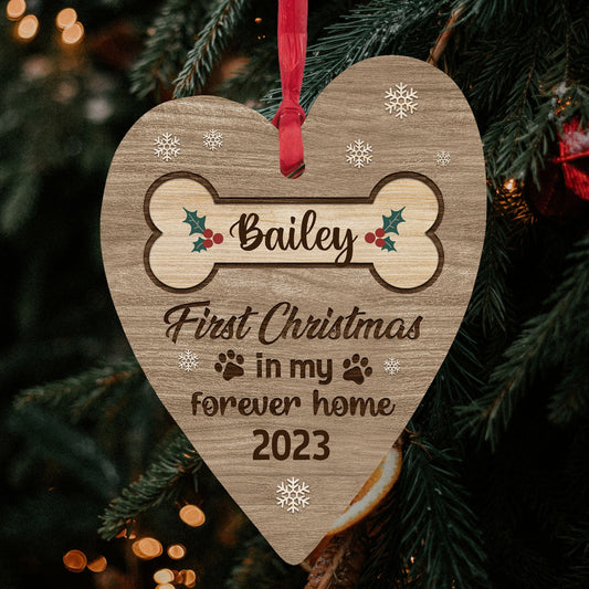 First Christmas in My Forever Home - Personalized Christmas gift for Dog Lovers - Custom Heart Wooden Ornament - MyMindfulGifts