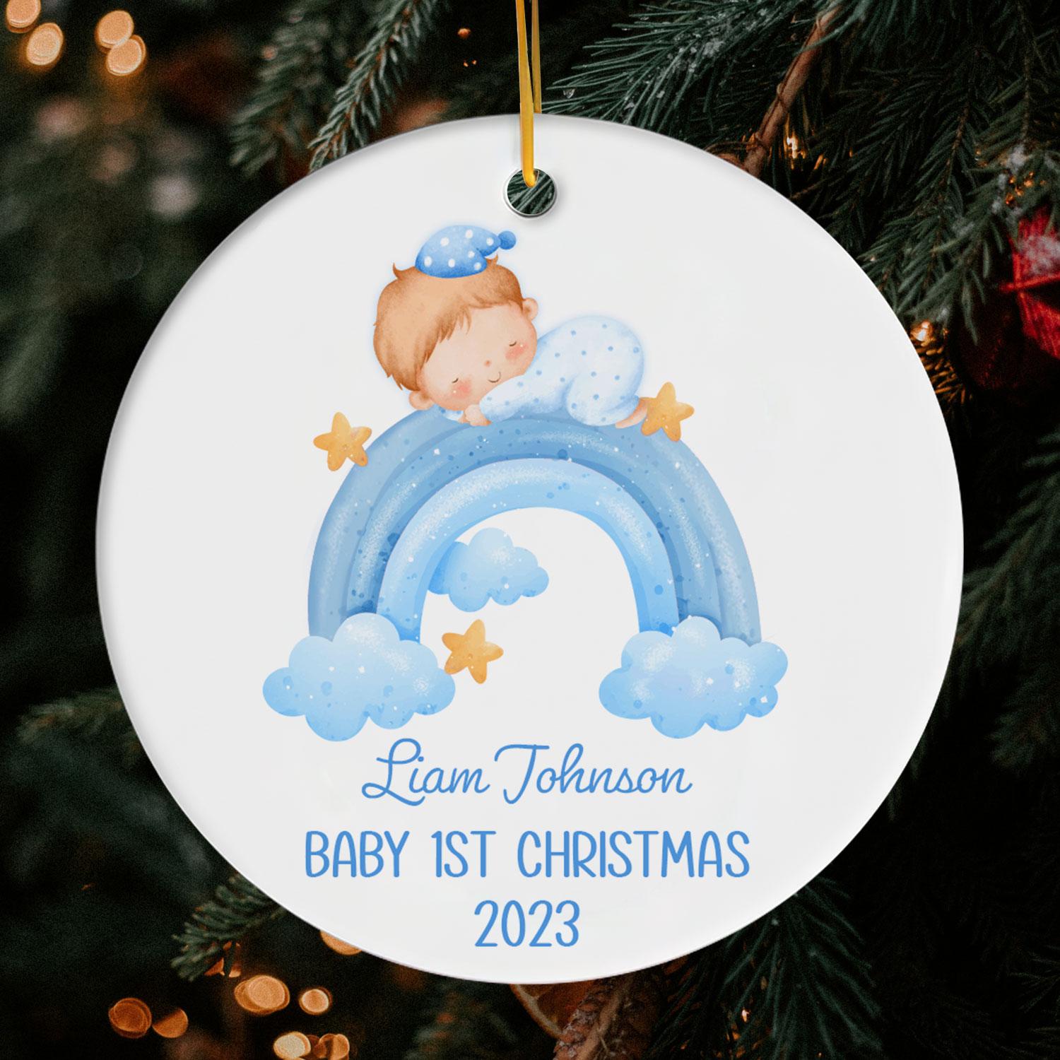 Baby's First Christmas - Personalized First Christmas gift for Baby - Custom Circle Ceramic Ornament - MyMindfulGifts