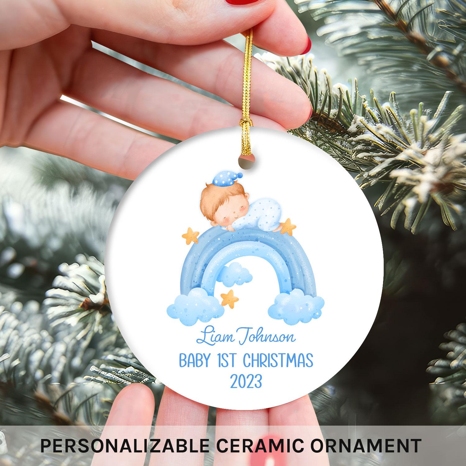 Baby's First Christmas - Personalized First Christmas gift for Baby - Custom Circle Ceramic Ornament - MyMindfulGifts