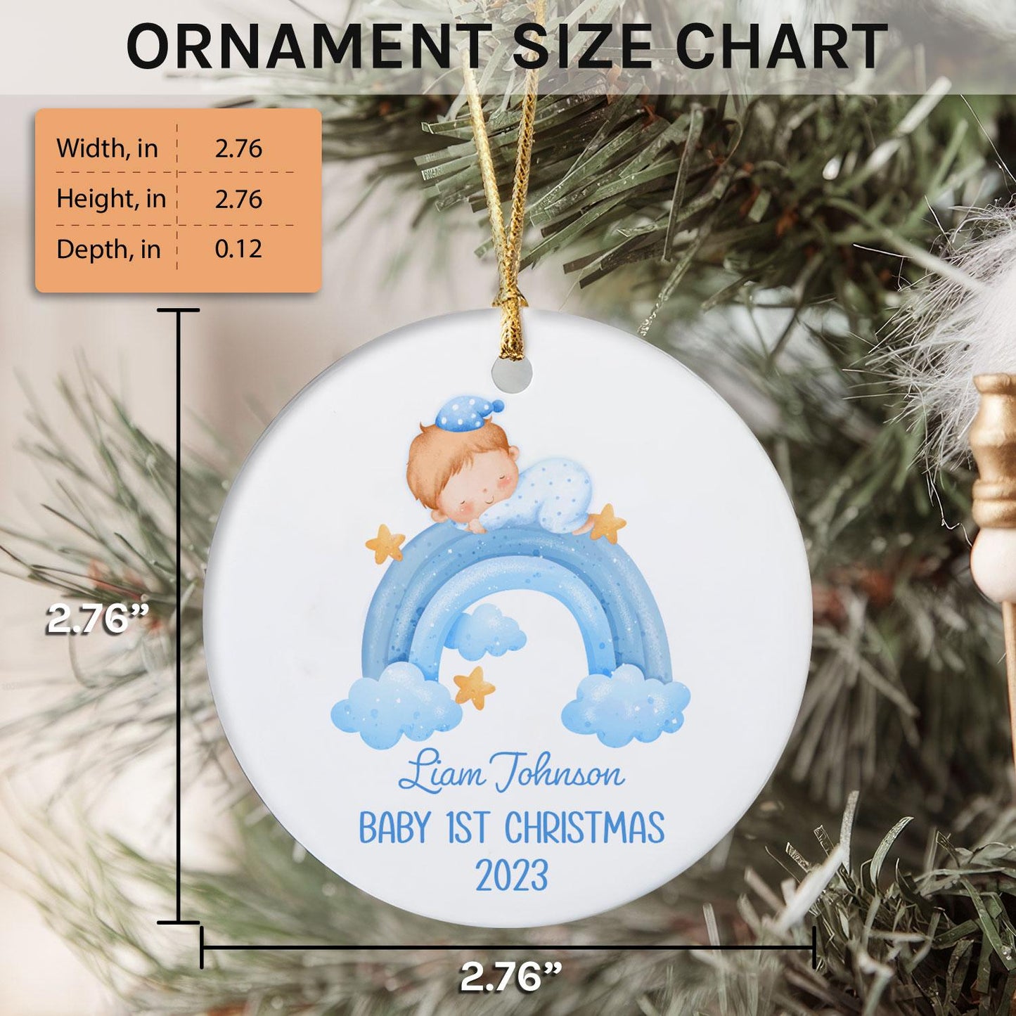 Baby's First Christmas - Personalized First Christmas gift for Baby - Custom Circle Ceramic Ornament - MyMindfulGifts