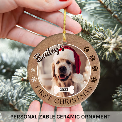 First Puppy Christmas - Personalized First Christmas gift for Dog Lovers - Custom Circle Ceramic Ornament - MyMindfulGifts