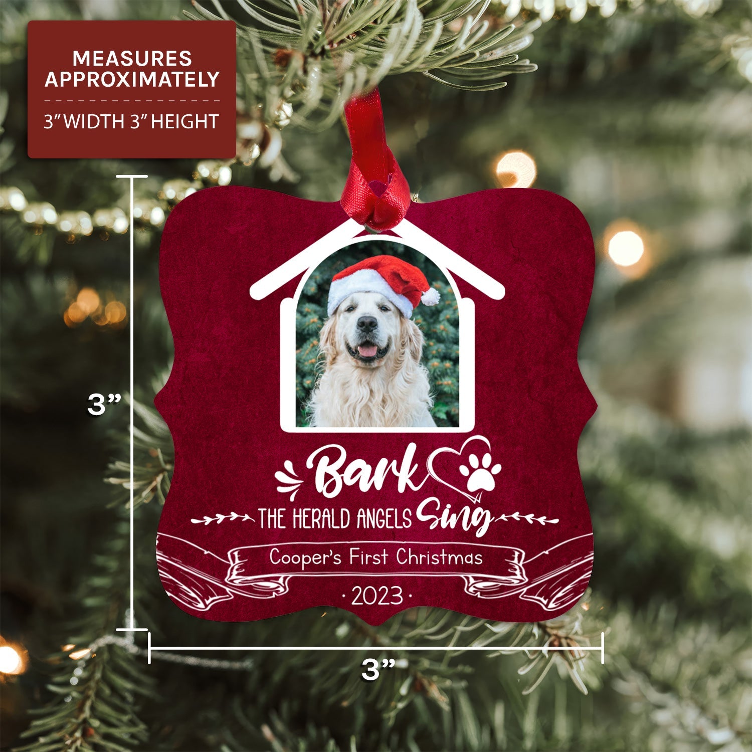 Bark The Herald Angels Sing - Personalized First Christmas gift for Dog Lovers - Custom Circle Ceramic Ornament - MyMindfulGifts